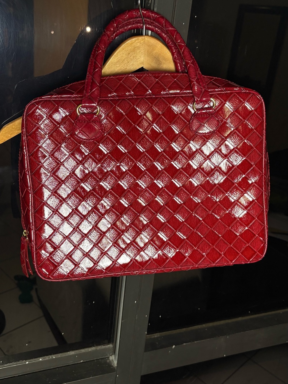 Estee Lauder Quilted Patent Laptop Bag in Deep Red